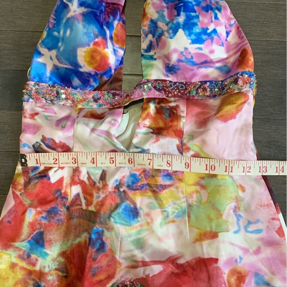 Jovani 100% Silk Multicolour Prom Halter Dress w/ Scarf Size 2 - Picture 5 of 16